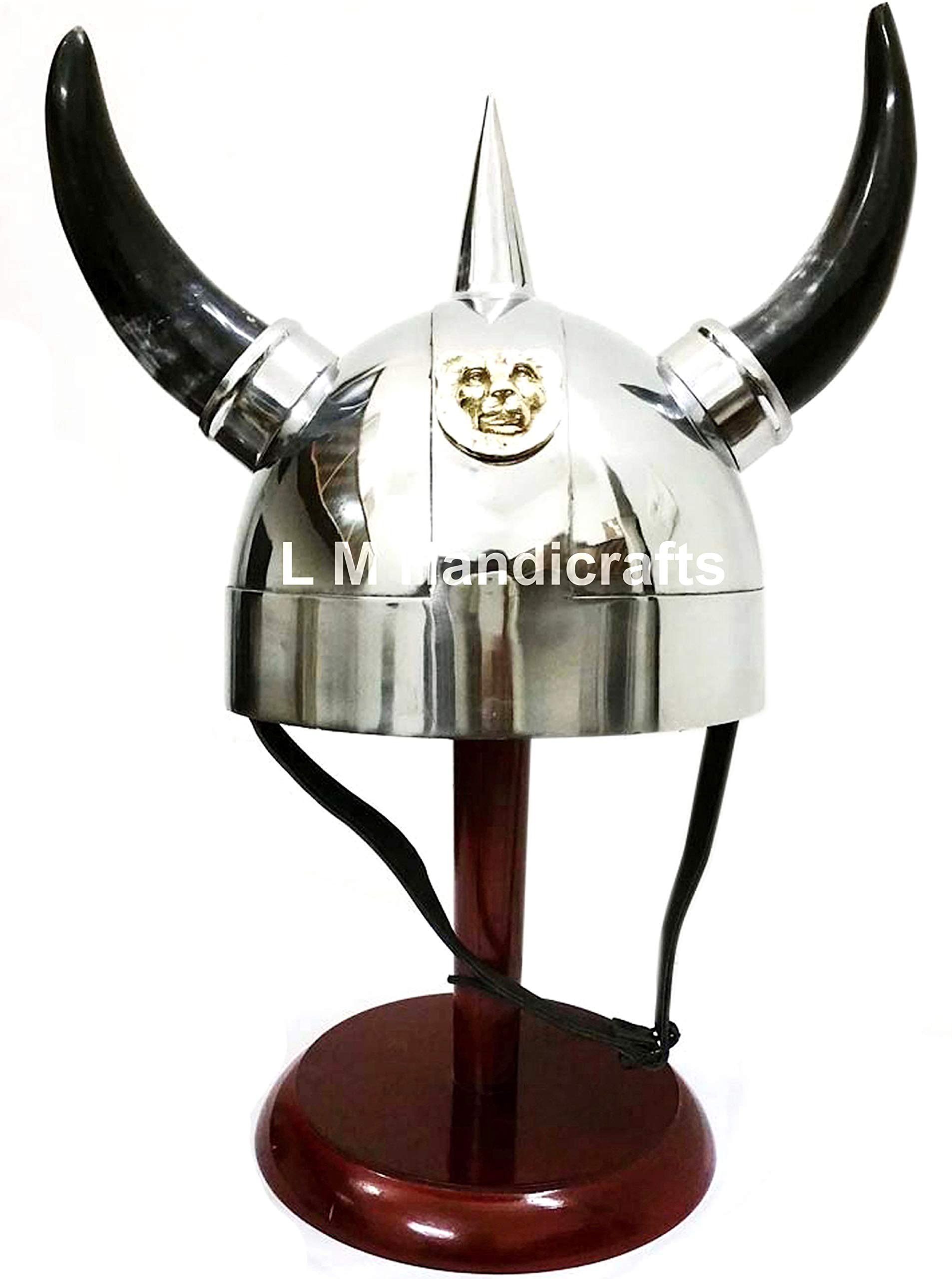 L M HandicraftsMedieval New Viking Helmet With Horns Medieval Armor Halloween Costume Helmet Silver viking