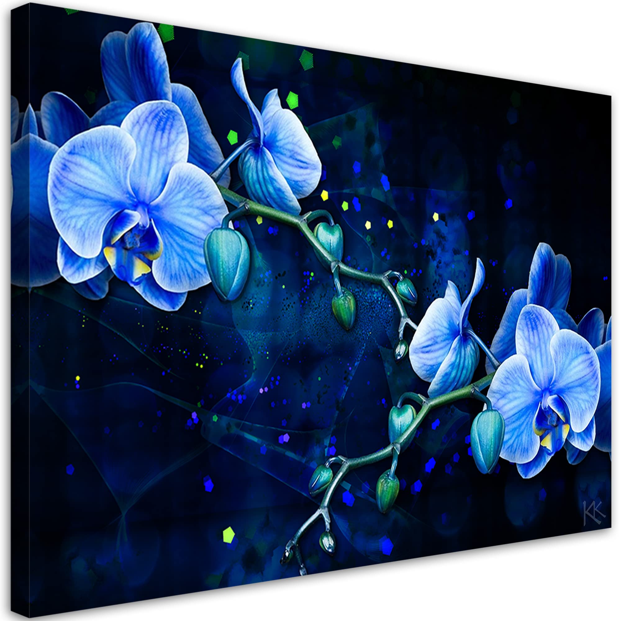 Feeby 1 partes Cuadro en Material Tejido no Tejido Orquídeas Naturaleza Flores 90x60 cm Arte Moderno Decoración De Pared Sala De Estar Abstracción Textura Antecedentes Azúl