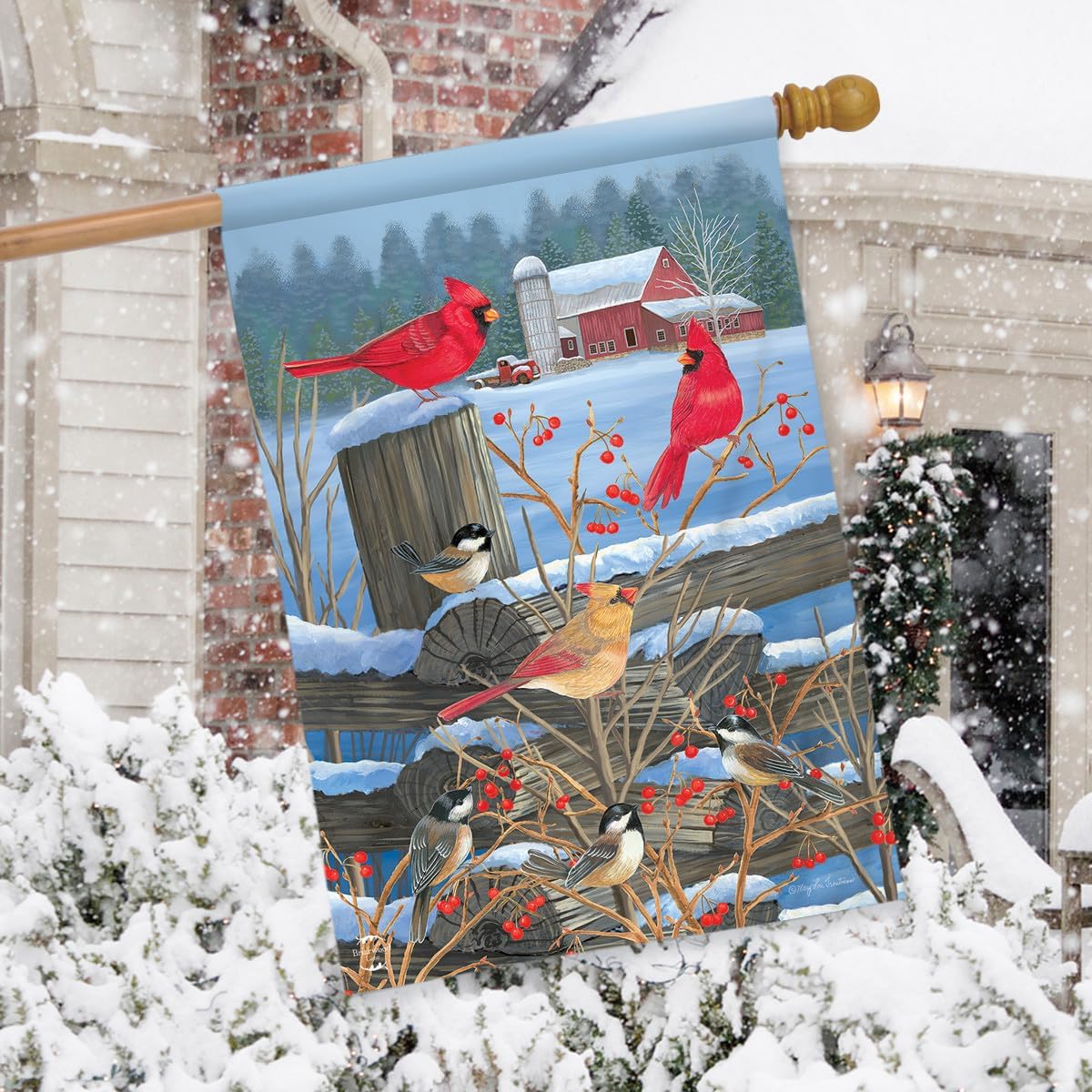 Briarwood Lane Birds of Winter Cardinals House Flag - Image 3