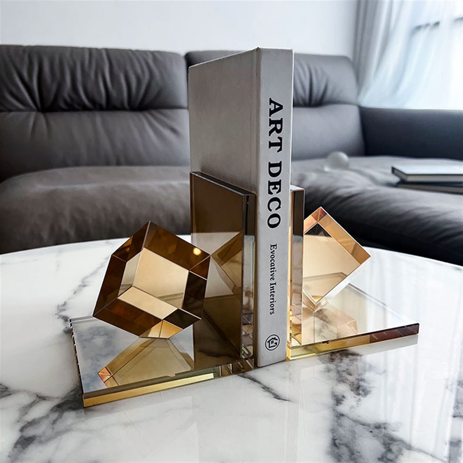 fermalibri Fermalibri decorativi con design geometrico in cristallo quadrato, for libri, riviste, riviste, tavolo moderno for la casa e l'ufficio o decorazioni da scrivania fermalibri per mensole