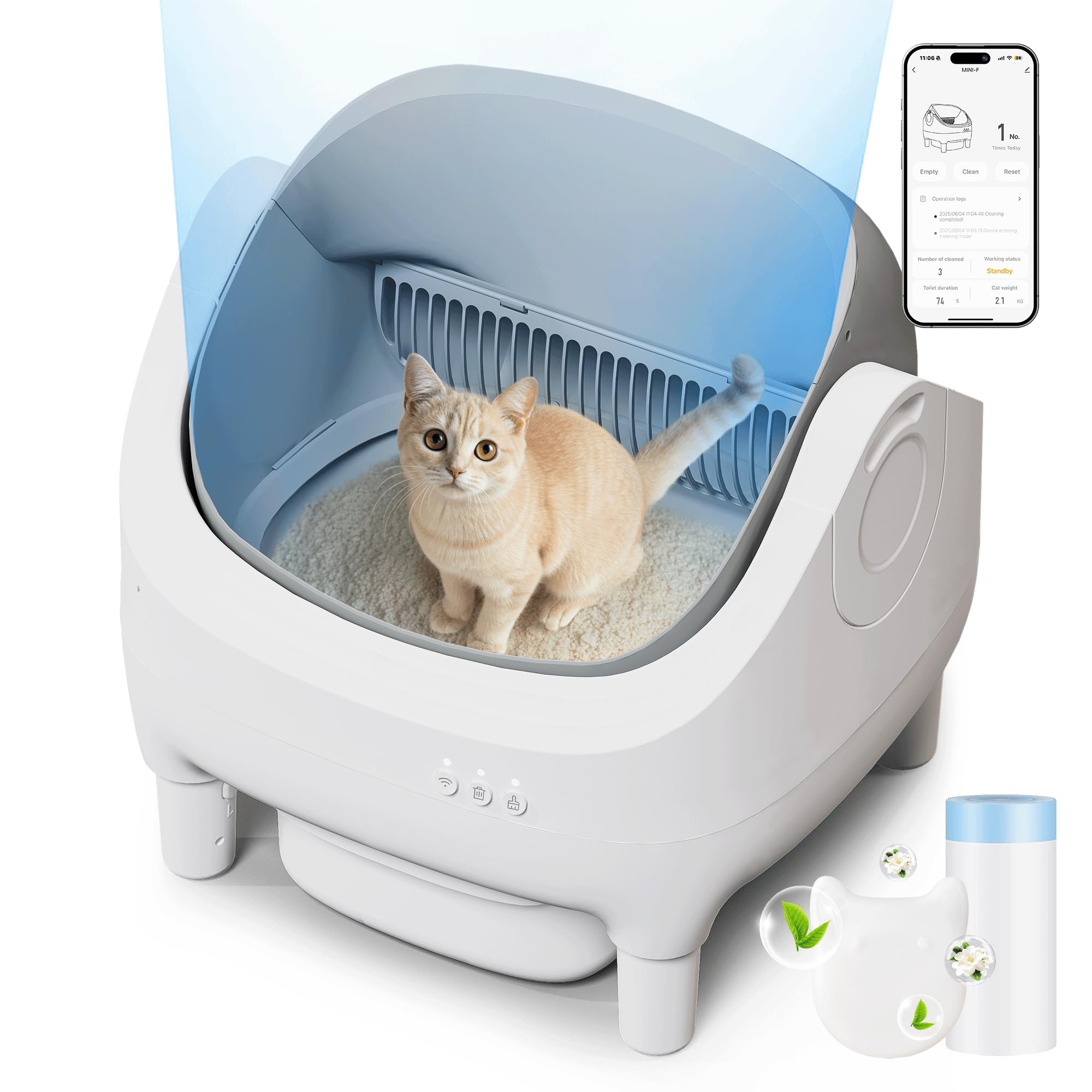 TRIUMPHKEY Self-cleaning litter tray,App control,Open top, Litter tray xxl,15 kg large cat,15 days self-cleaning,For multiple cats