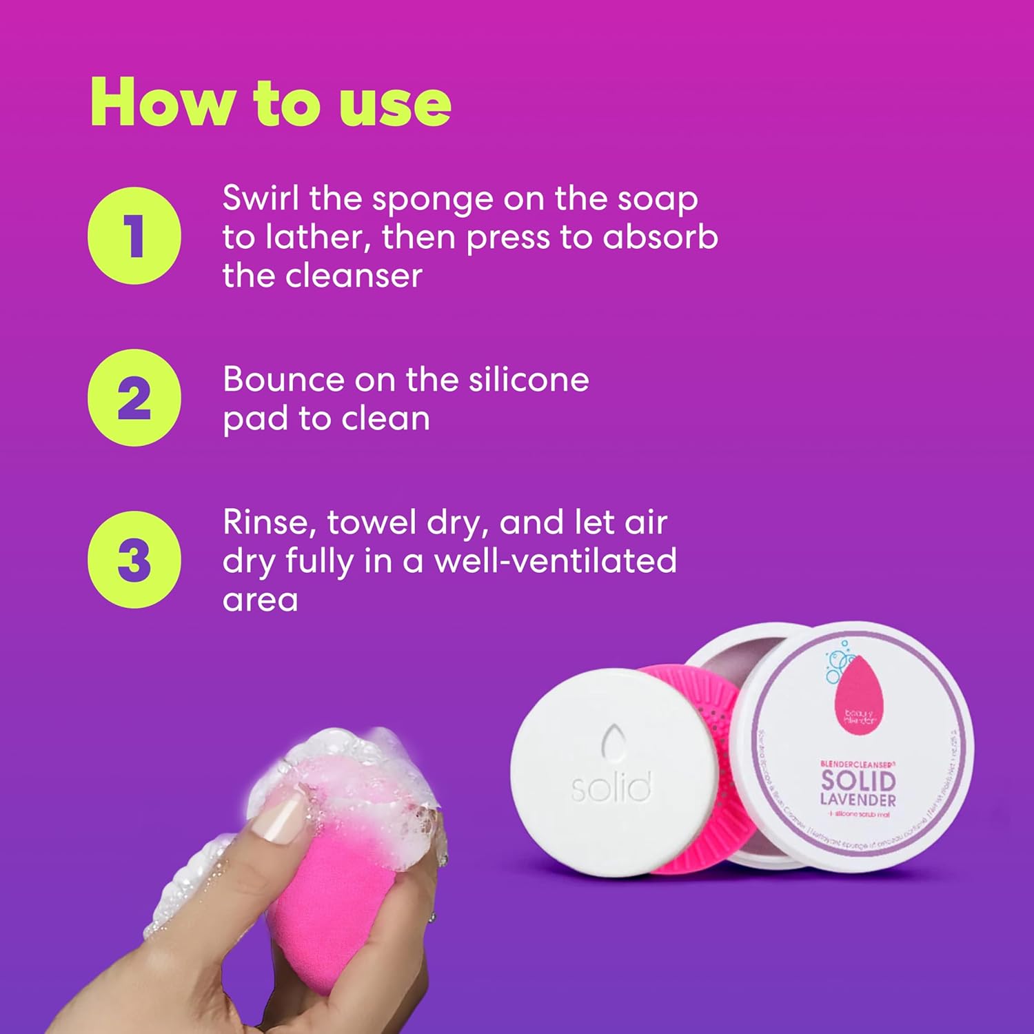 Beautyblender Blendercleanser Tool Scrub Solid Cleanser – Lavender Makeup Sponge & Brush Cleansing Bar – Hand, Sponge, and Brush Cleanser, Removes Makeup & Buildup, Travel-Friendly, 1 oz - Image 4