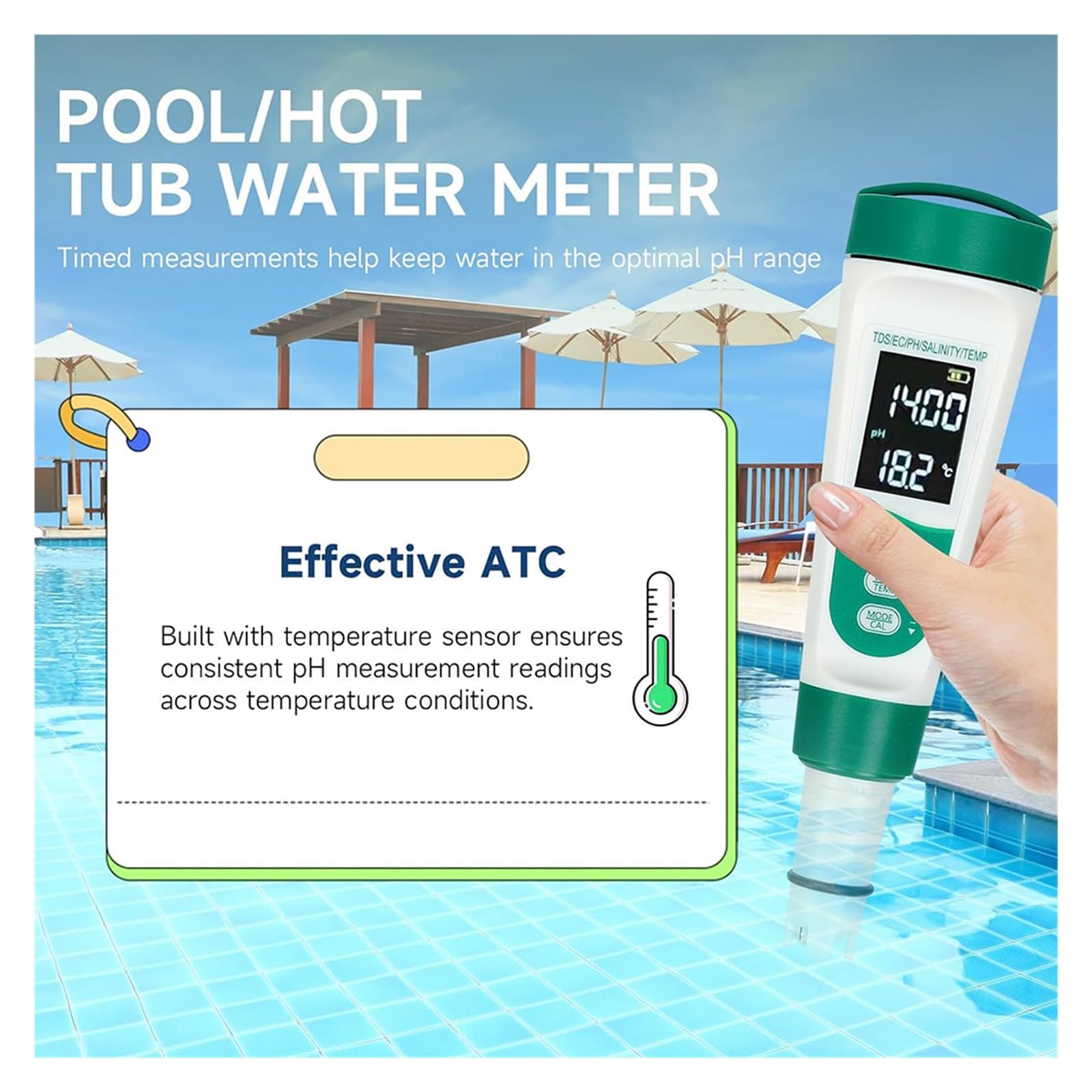 Tester for Acqua 5 in 1, for Sale da Piscina, Misuratore di PH/EC/TDS/Sale/Temperatura Ad Alta Precisione, Analizzatore for Potabile E Acquari Rilevamento Rapido E Preciso