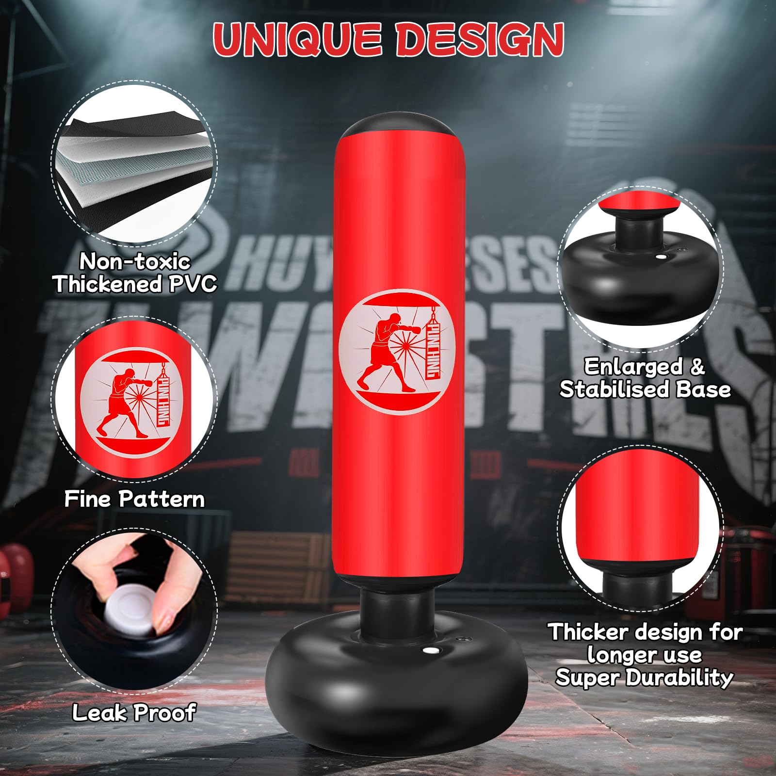 Ninonly Saco de Boxeo Niños, 160cm Saco de Boxeo Hinchable con Guantes y Bomba, Punching Ball 3 a 12 Años Regalos para Niños y Niñas, Bolsa de Box para Practicar MMA Karate Taekwondo
