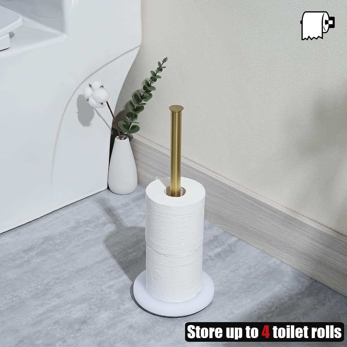 JQK Toilet Paper Storage Stand White Gold, 304 Stainless Steel Tissue Reserve Holder Dispenser for Bathroom Brushed Gold, TPS180-WG - Image 4