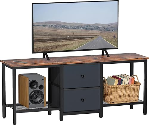 Soporte de TV adecuado para televisores de hasta 55 pulgadas, centro de entretenimiento con cajones y estantes de almacenamiento, mesa de consola