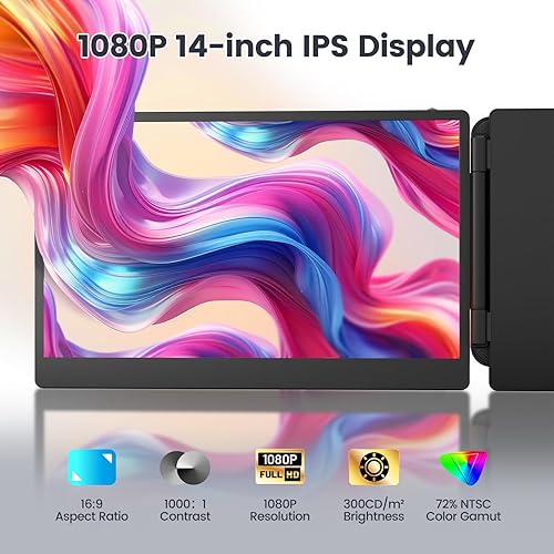 Miniatura 2 de Teamgee Extensor de pantalla para laptop, monitor portátil Full HD de 14 pulgadas para laptop con altavoces duales y soporte flexible, extensor de