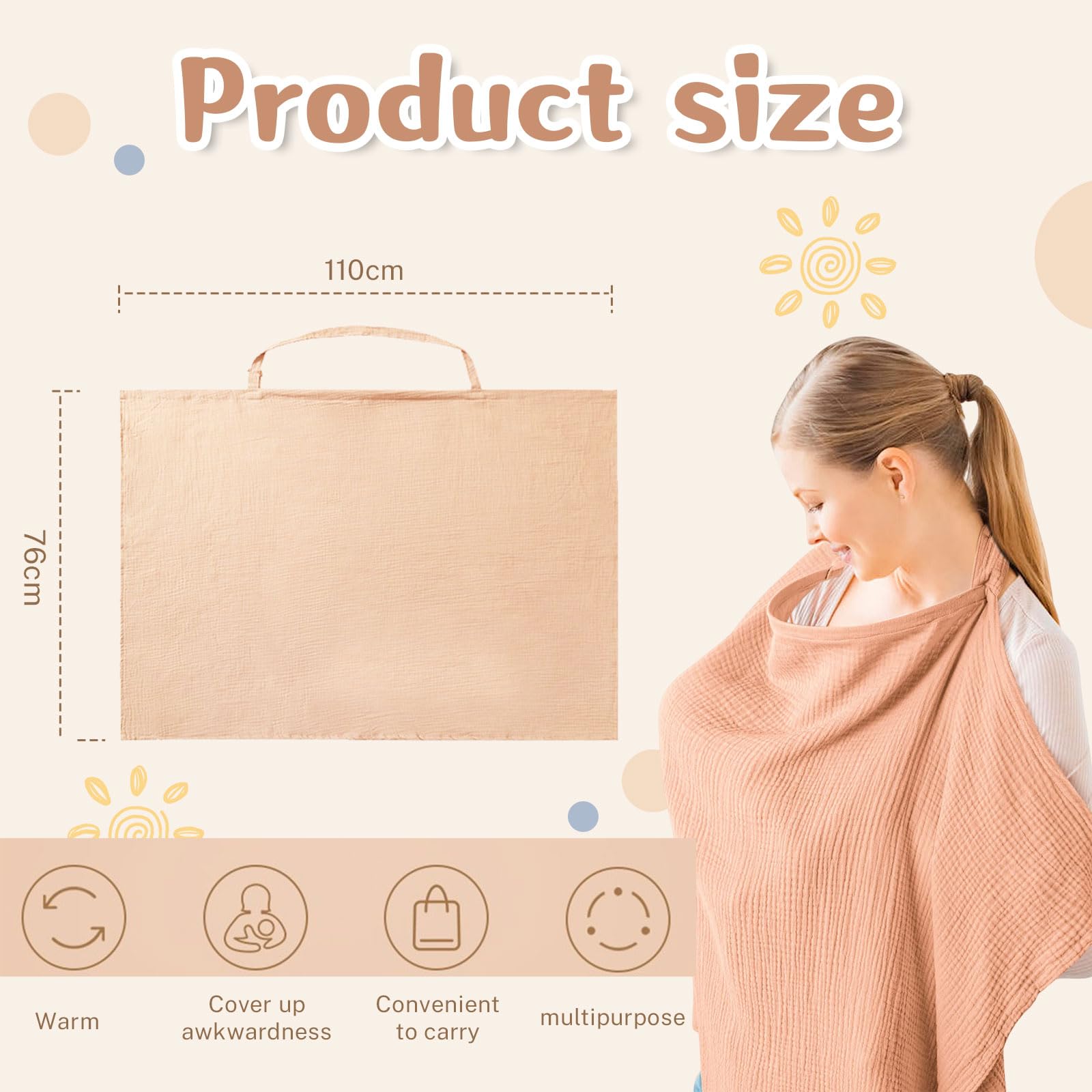Pañuelo de lactancia para viajes, delantal de lactancia, funda de muselina para bebés, suave y transpirable, funda de enfermería para alimentación del pecho, color rosa, Rosa., L