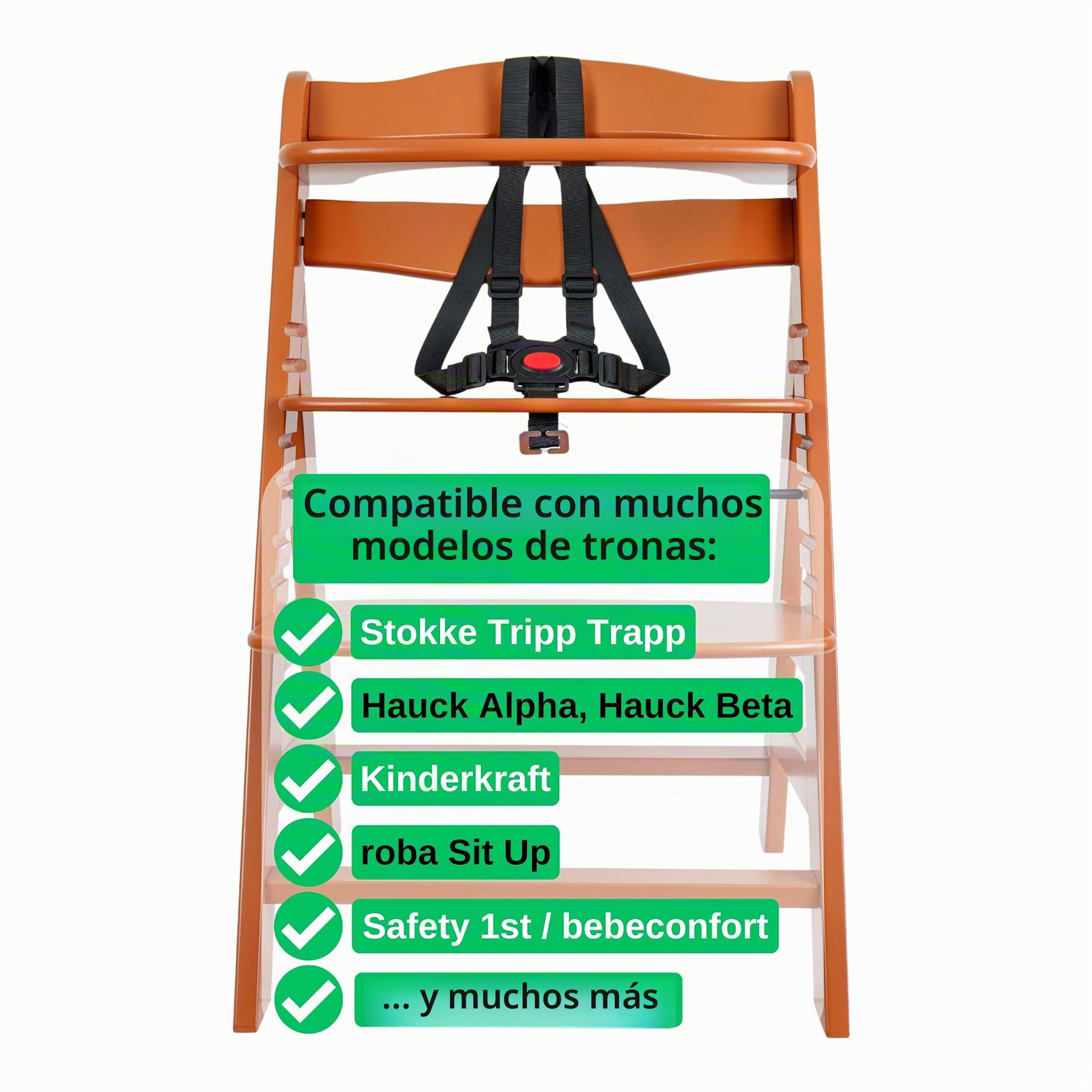 Sistema de arnés de 5 puntos para trona, 1 Set, compatible con Hauck, Stokke Tripp Trapp, Roba, en Negro, arnés para trona con 2 almohadillas de arnés y 1 clip de pecho