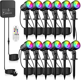 Linke RGB Garden Spotlights Mains Powered, 35m 12 in 1 Color Changing Outdoor Spotlight IP66 Waterproof LED Landscape Ligh…