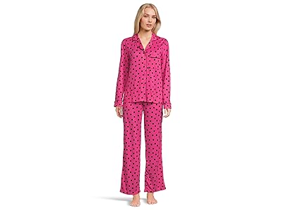 Kate Spade New York Long Sleeve Sweater Knit Notch Collar PJ Set Women