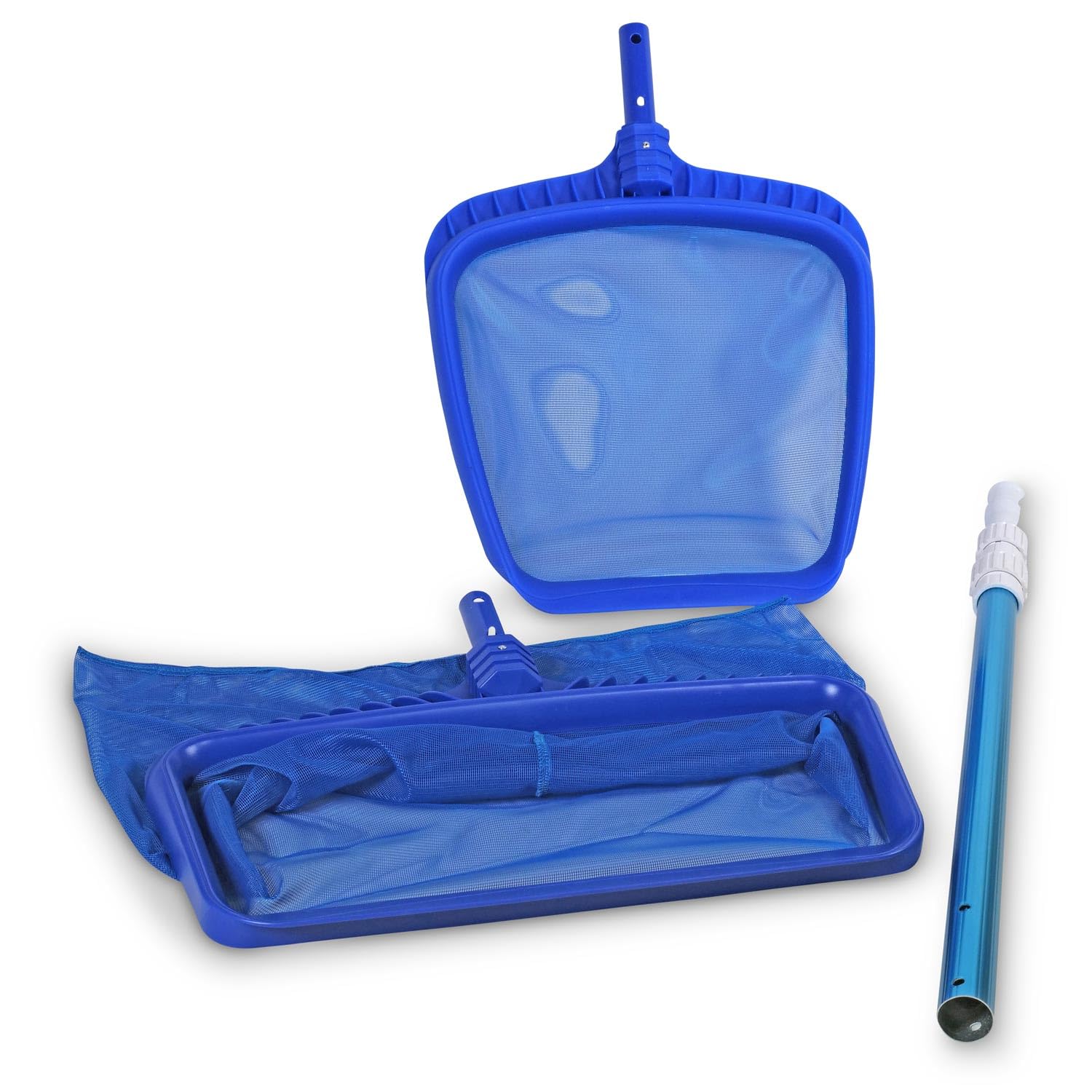 Boden- und Laubkescher Set inkl. Teleskopstange 60–180 cm - Poolkescher mit tiefem & flachem Netz - stabiles Aluminium - perfekt für Pool Teich & Schwimmbecken