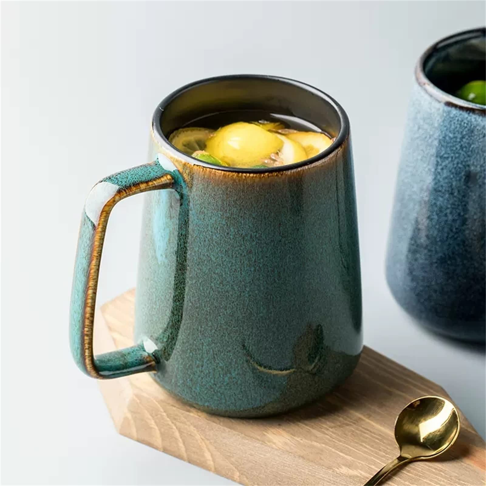 Juego de tazas de café de cerámica con tapa y cuchara, taza de té grande de 23 onzas para oficina y hogar, taza apta para lavavajillas y microondas