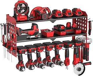 Estante de almacenamiento de 3 capas para herramientas eléctricas, estante de herramientas para 7 soportes de taladro, e...