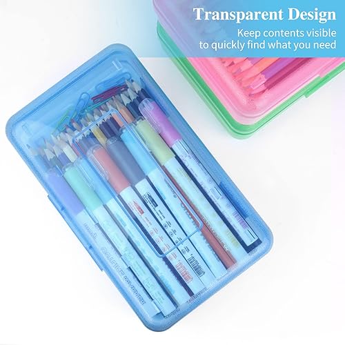 Miniatura 6 de SAYEEC Caja de lápices, estuche rígido de gran capacidad, cajas de lápices de plástico con tapa hermética, caja de lápices apilable organizador de