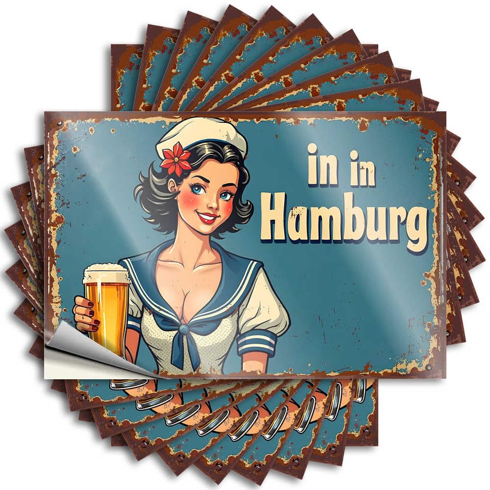 Fzfn Girls Colour Vintage Sailor With Beer In Hamburg Wall Motivational - Room Stuff Tattoos Self Adhesive Sticker(8X12cm)