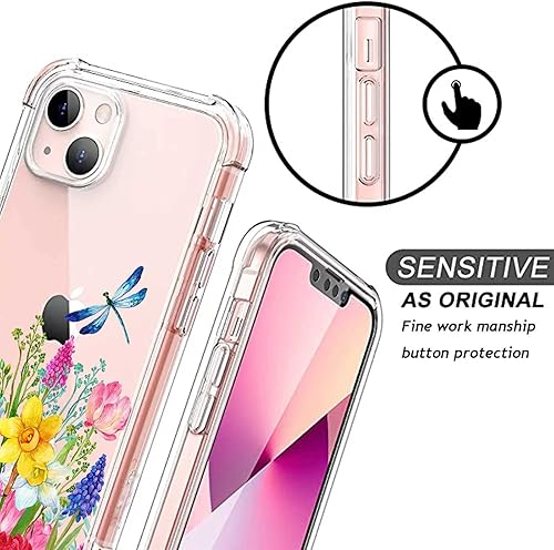 Miniatura 2 de Funda compatible con iPhone 14 Plus, diseño de flores de libélula coloridas, diseño elegante de jardín floral para iPhone para niñas y mujeres,