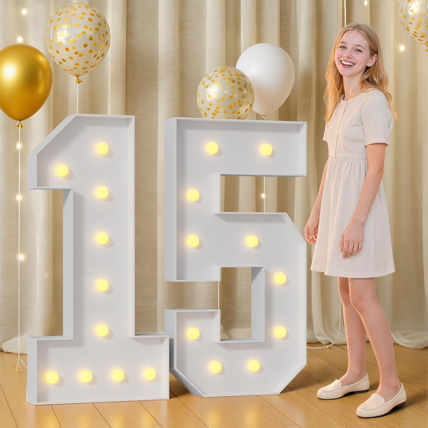4FT 15 Marquee Numbers 15 Light Up Numbers for Party Large Foam Cardboard Warm White Light Sign Backdrop Quinceanera Birthday Party Decorations