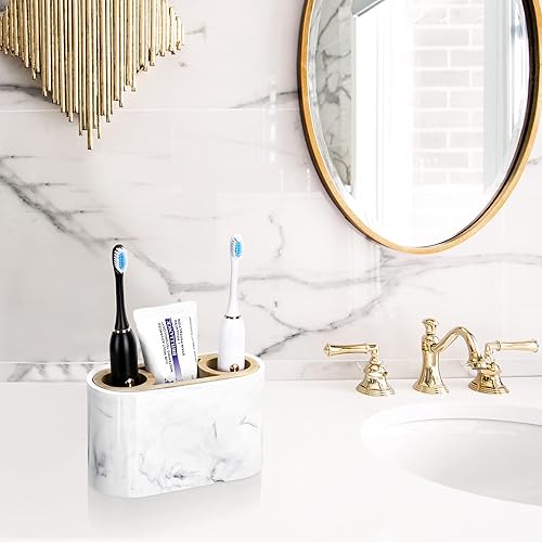 Miniatura 30 de Shinowa Soporte para cepillos de dientes de resina, 5 ranuras higiénico para cepillos de dientes, organizador de almacenamiento para cepillo de F