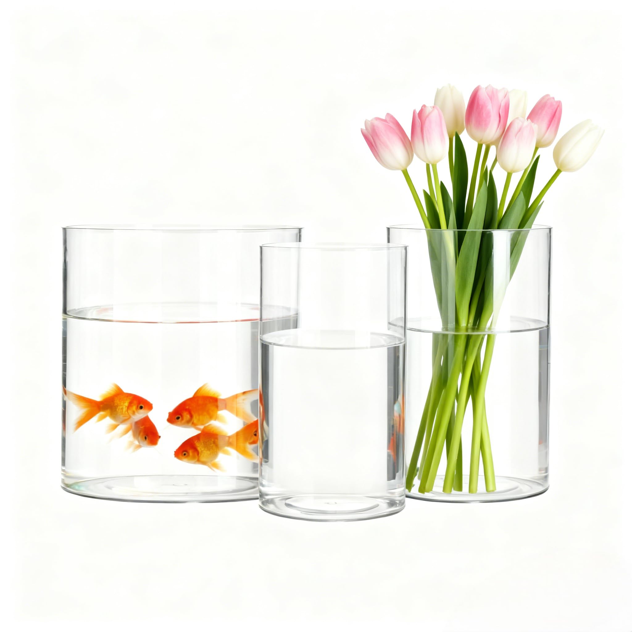 Koelaa 3 Teiliges Set Transparente Acryl-Blumenvasen, Kunststoff-Zylindervasen, Modernes Vasen-Set für Blumenarrangements, Tischdeko, Einweihungsparty & Hochzeitscenterpieces(10x20 & 12x20 & 20x20cm)