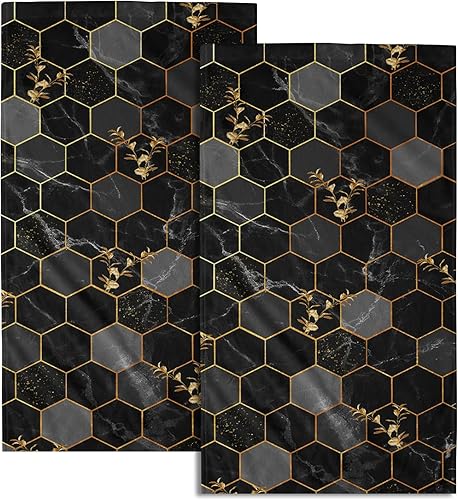 Juego de 2 toallas de mano de mármol negro con hojas modernas, suaves, toalla decorativa fina para la punta de los dedos para baño, gimnasio, regalo