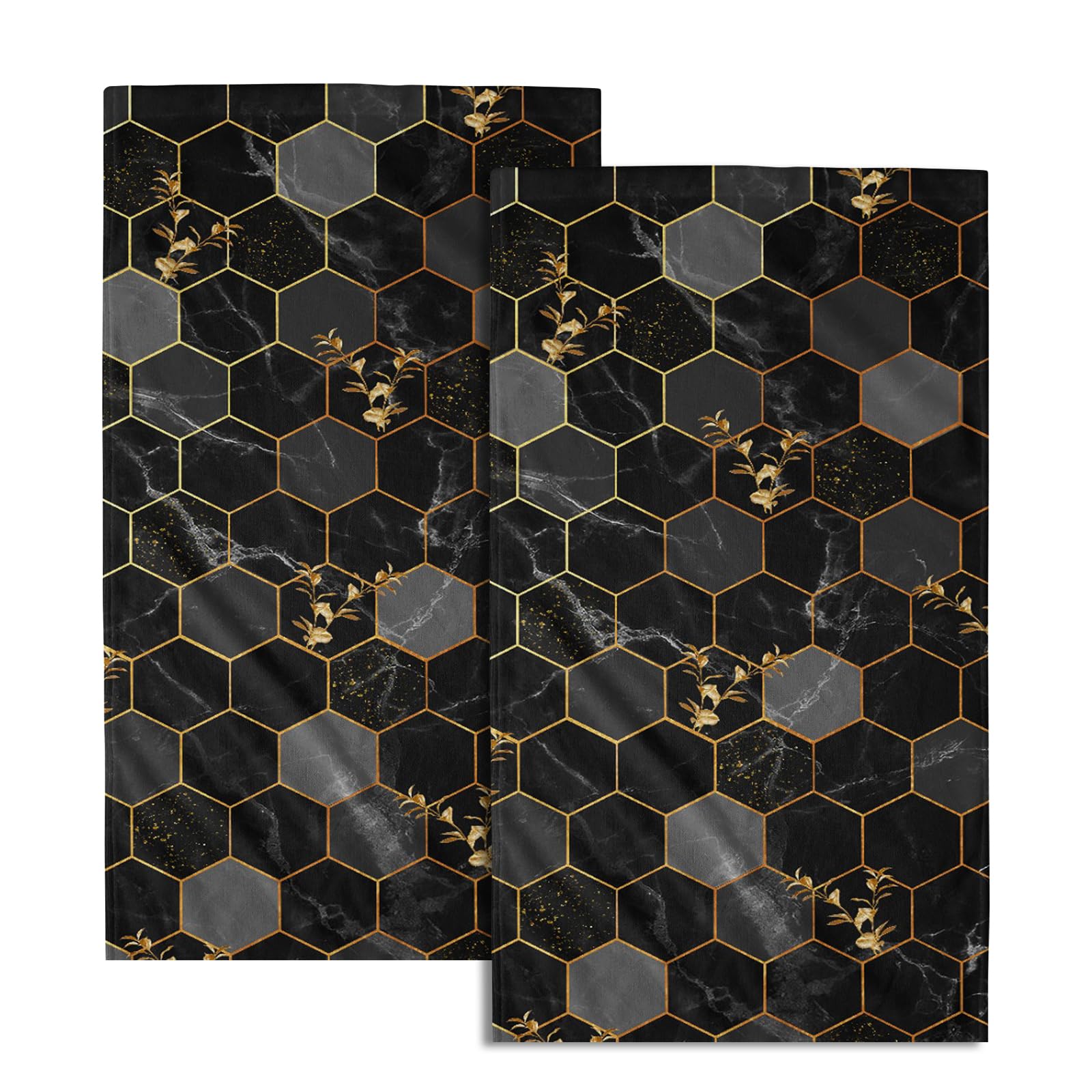 Giwawa Black Marble Hand Towels Set of 2 Modern Leaf Soft Guest Face Towel Decorative Thin Fingertip Towel for Bathroom Gym Home Gift