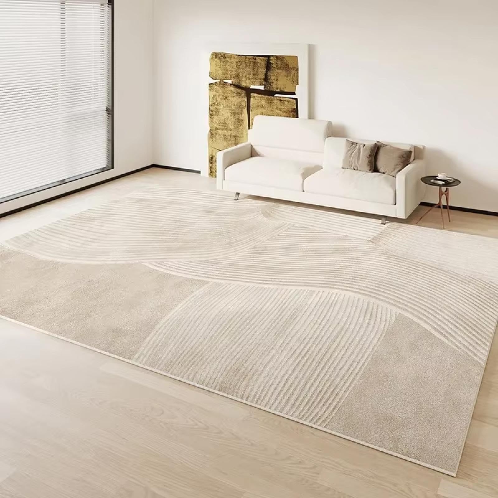 Alfombra beige de salón y dormitorio de 90x150 cm lavable a máquina y antideslizante