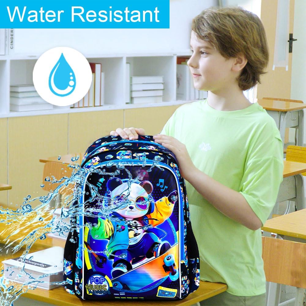 AGSDON 3PCS Kids Backpack for Boys, Panda Bookbag Preschool Kindergarten Elementary Backpacks with Lunch Box for Kids 6-8 - Image 6