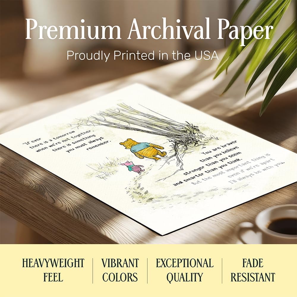 Winnie Pooh Wall Art FRAMED - Kids Wall Art - Boys Room, Baby Nursery Decor - Girls Bedroom Decor, Artwork for Toddlers - Always Remember You Are Braver Than You Believe, A. A. Milne Poster 11x14 Gift