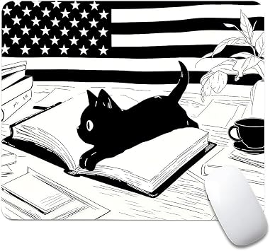 Square Mouse Pad,Custom Small Mousepad with Designs,Non-Slip Rubber Base Gaming MousePads for Computers Laptop Office,9.5"x7.9"x0.12"240mmx200mmx3mm,American Flag and Cats