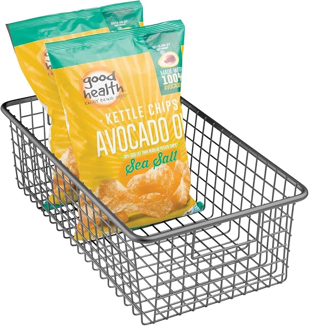 mDesign Food Storage Basket Metal Basket for Kitchen Storage Durable Wire Basket with Handles for Storing Kitchen and Pantry Food Items Graphite