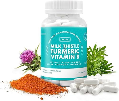 The Plug Liver Cleanse Detox & Repair Cardo mariano (silimarina), cúrcuma, raíz de diente de león y vitamina B, cápsulas herbales para apoyo