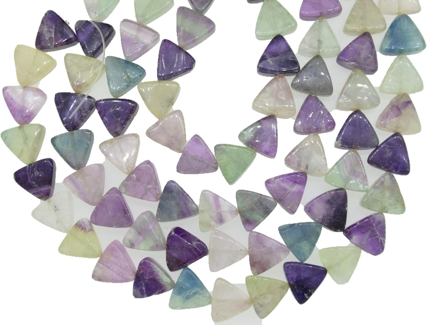 Natural Fluorite Plain Flat Triangle Shape Gemstone Beads for Jewelry Making, Jewelry Supplies, Fluorite Beads 15x15 mm Size, 1 Strand Each of 16" Length