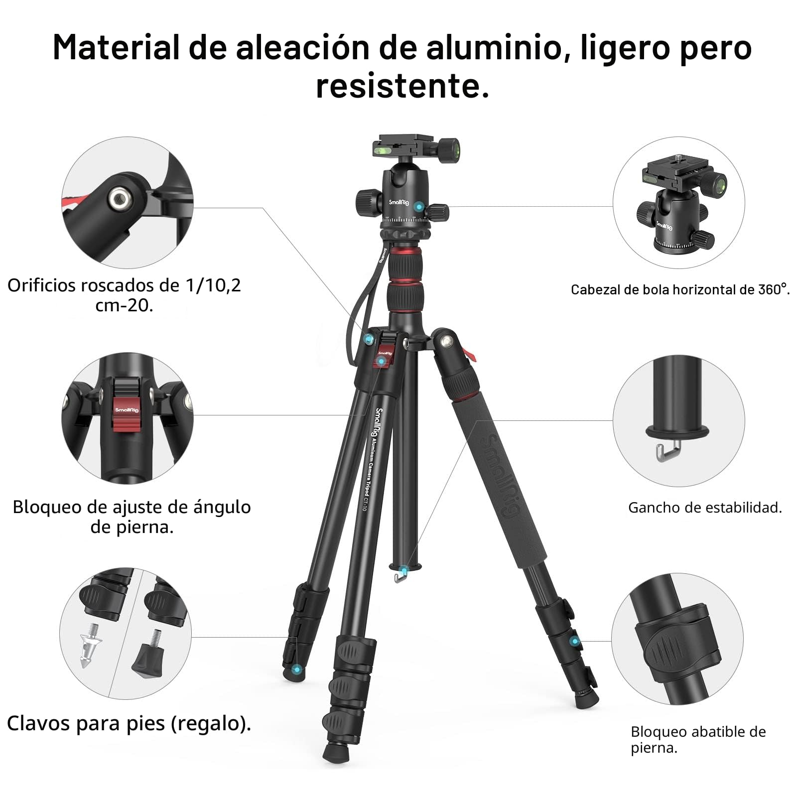 SMALLRIG Trípode Monopie para Cámara, 72" Trípode de Aluminio, Placa de Liberación Rápida con Cabeza Esférica Panorámica 360°, Carga Máxima 15kg, Ajustable de 17" a72, para Cámaras y Teléfonos - 3935