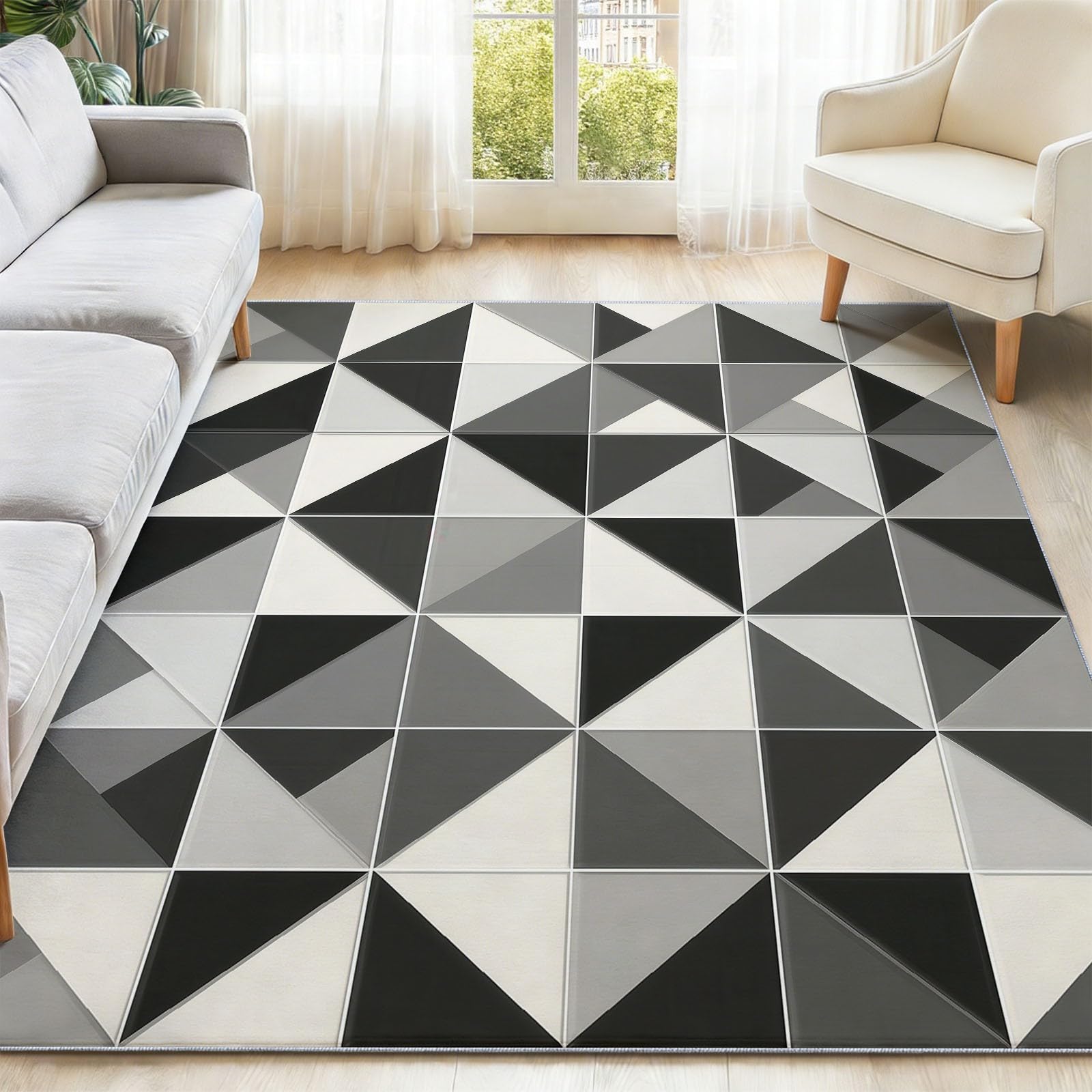 Abstrait Tapis Salon 120 x 170 cm Gris Triangle Géométrique Chambre AntidéRapant Lavable en Machine Doux Carpet Salle a Manger Descente de Lit Chambre Adulte Poil Ras Tapis