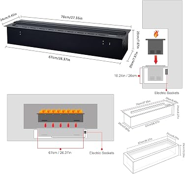 COUCHO 3D Water Vapor Fireplace, Electric Atomizing Fireplace with 64 Adjustable Flame, Humidifier with APP, Remote Control, Automatic Water Filling, 3mm Ultra-Thin Panel(27.55in)