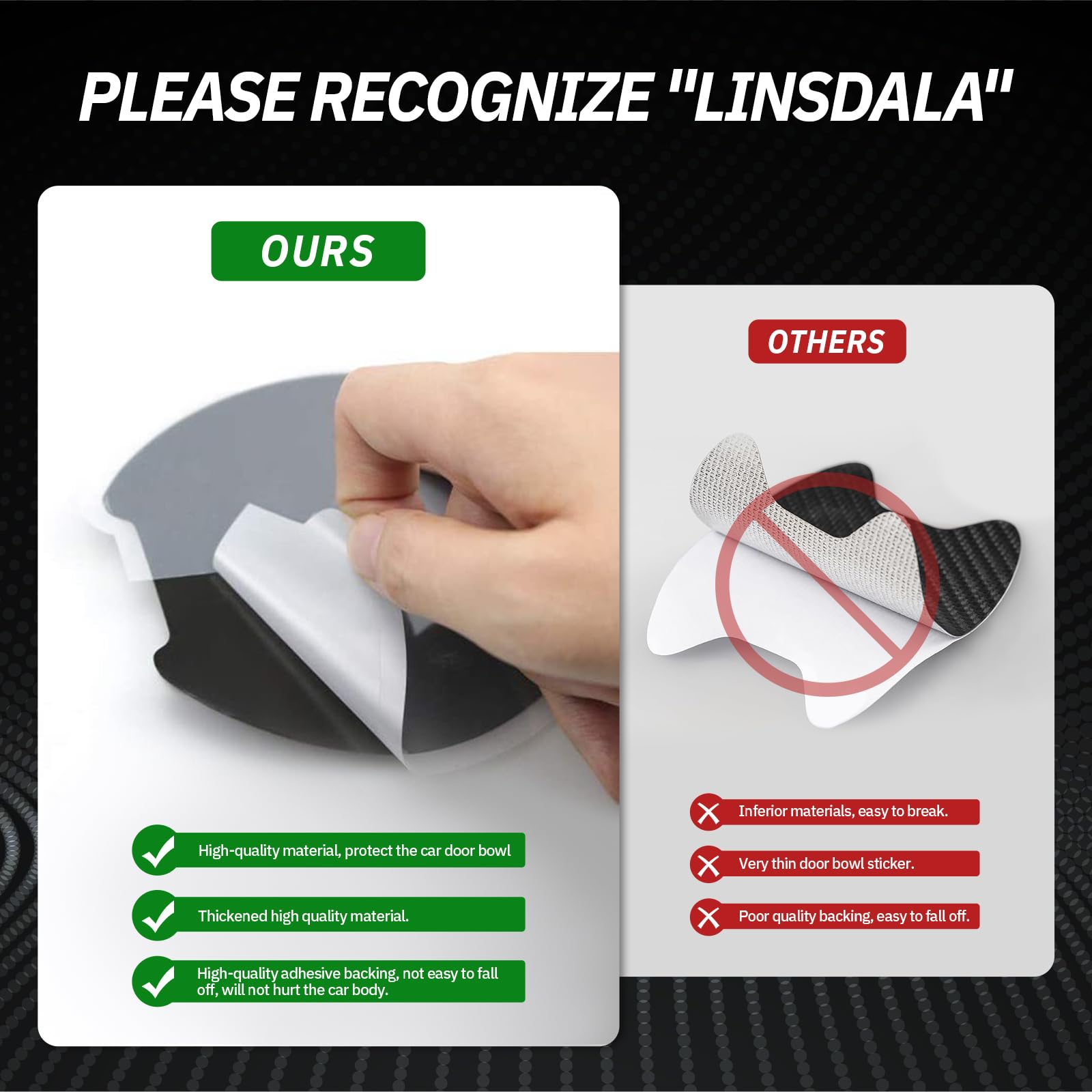 4PCS Car Door Handle Protectors, Anti-Scratch TPU Carbon Fiber Protective Film, 3D Door Cup Sticker, Universal Fit for Most Cars SUVs Trucks, Car Exterior Accessories