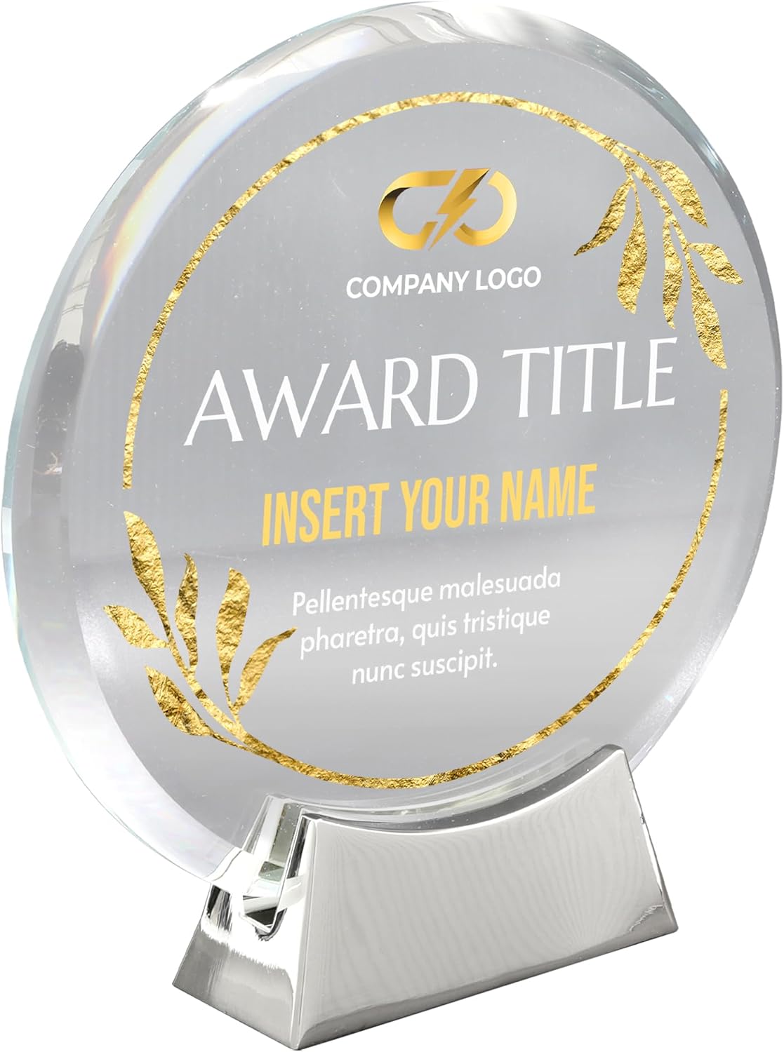 Personalized Round Platinum Glass Plaque, Personalized