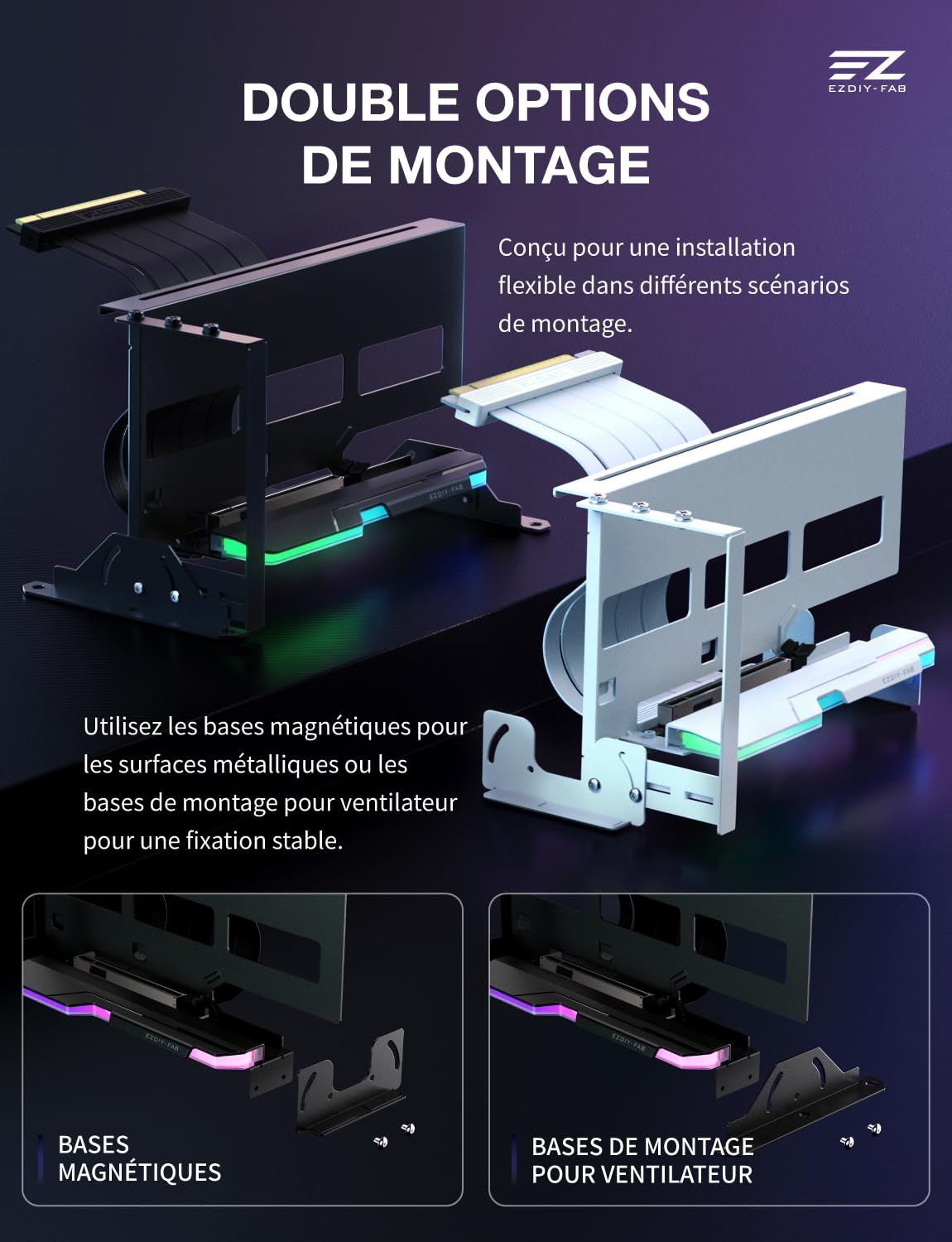 EZDIY-FAB AH18 PCIe 5.0 ARGB Supporto verticale multi-angolo per GPU, nero