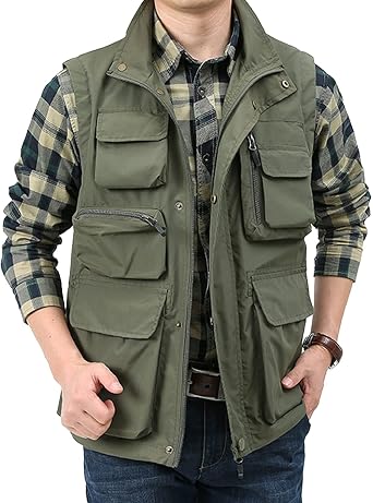 Yimoon Mens Utility Fishing Vest Lightweight Safari Cargo Vest
