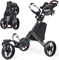 Vista 1 de Carrito de golf con 3 ruedas: ruedas delanteras giratorias de 360° con soporte para teléfono/soporte para tazas/soporte para paraguas/freno de pie