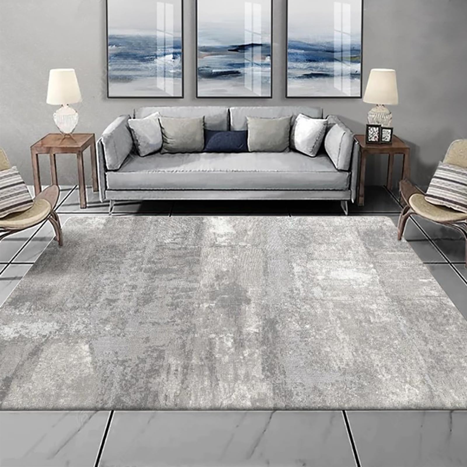 Tapis Salon Décoration intérieure,Gray,150 x 150 cm,Gris Couleurs Neutres Motifs Modernes Abstraits,Tapis Carré Poils Ras Doux Design Moderne Motif Déco,
