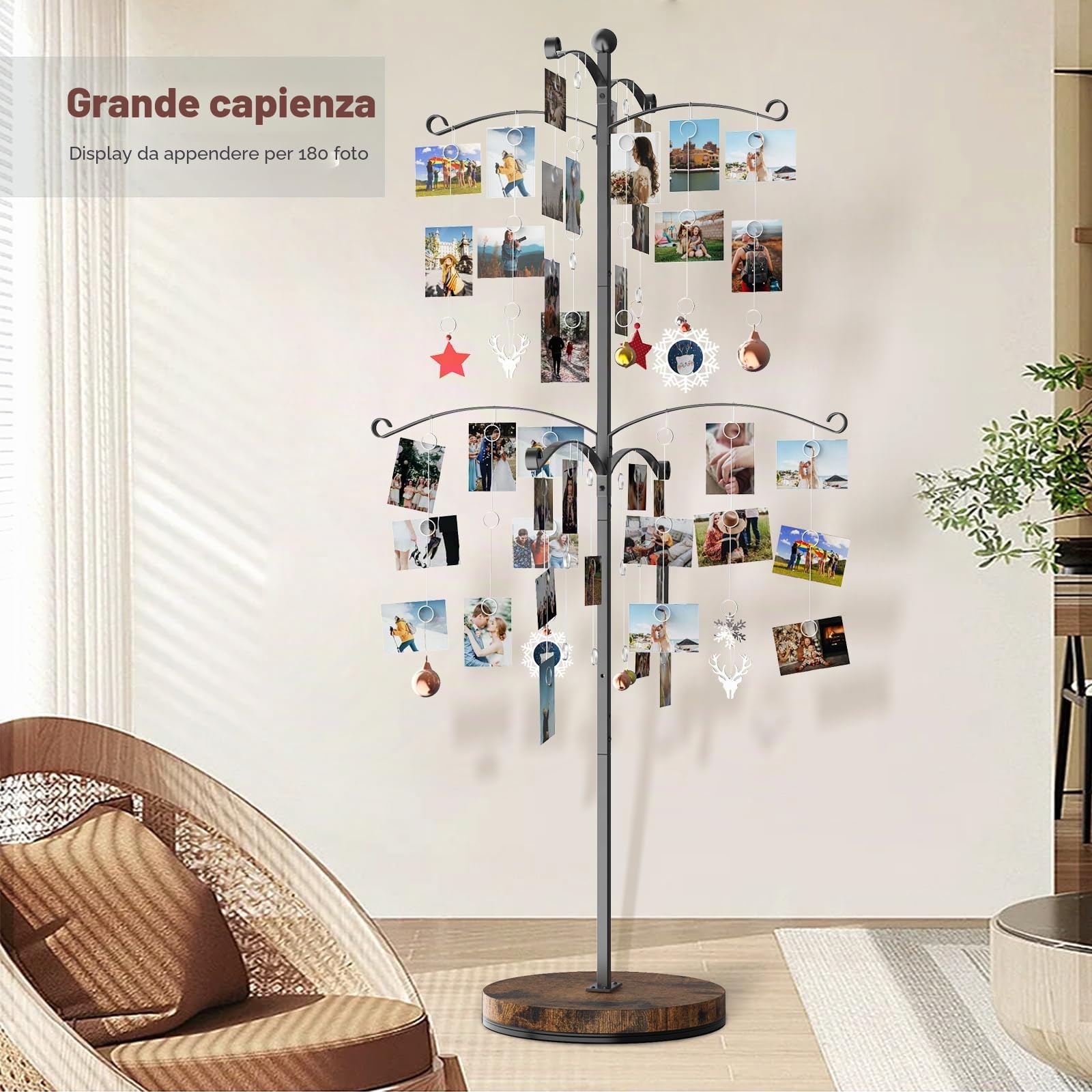 Albero per foto in metallo, 90 clip per cornici da 10 x 15 cm, 12 x 17 cm, da appendere e esporre biglietti regalo, versatile decorazione per la casa per collage
