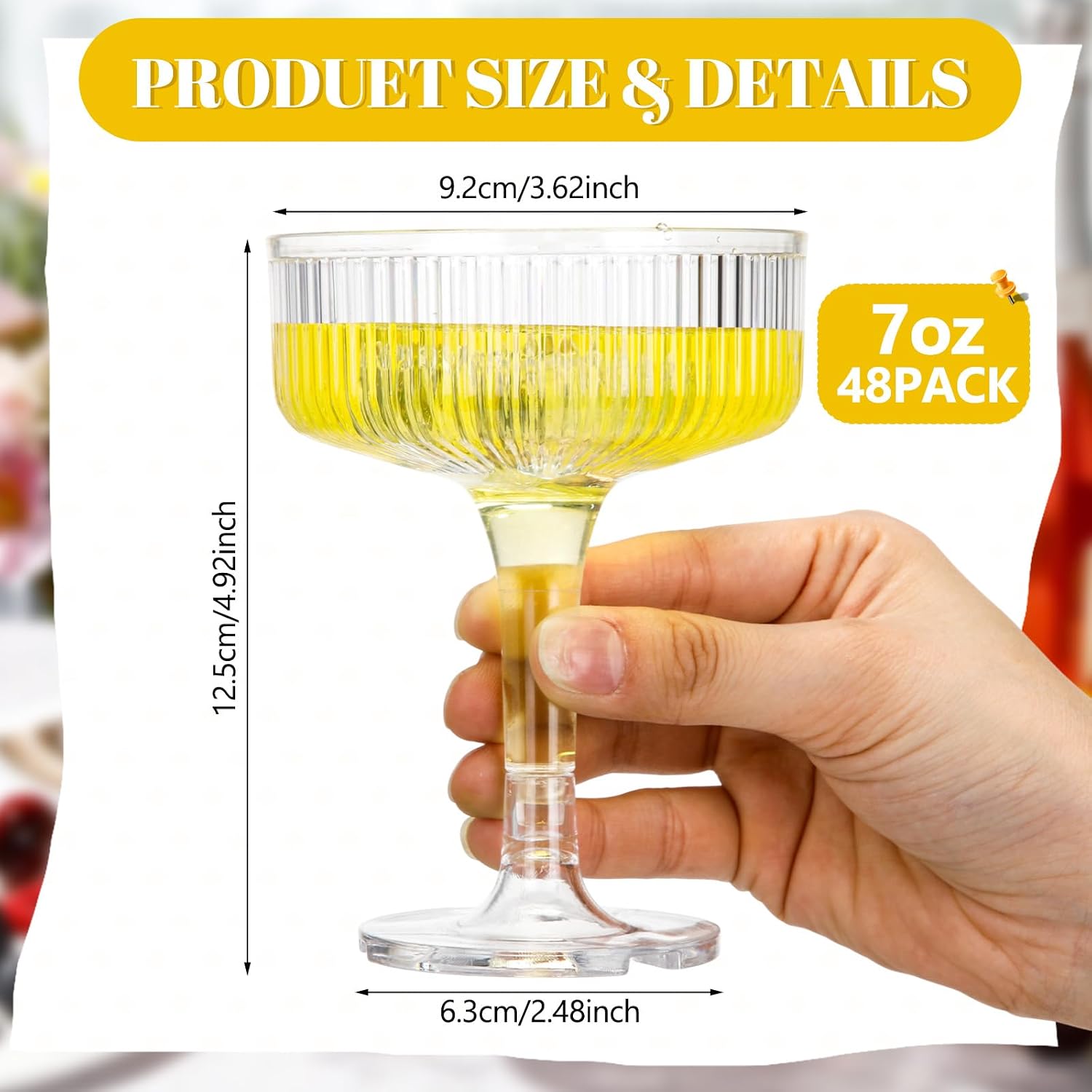 Jingmore 48 Pcs Ribbed Martini Glasses 7 oz Disposable Plastic Vintage Ribbed Coupe Glasses Cocktail Unbreakable Dessert Parfait Glassware for Wedding Birthday Party Supplies (Clear)