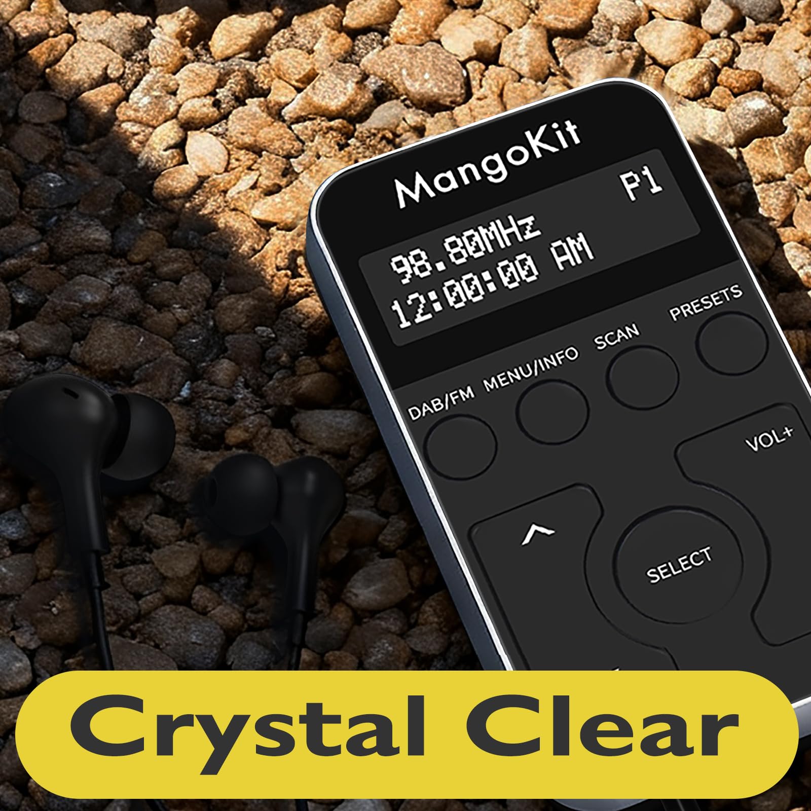 MP1 Mini radio portatile DAB/DAB+/FM,con batteria ricaricabile, auricolari,pulsanti bloccabili,display OLED,20 preset di stazione,per camminata/corsaecc (argento nero)