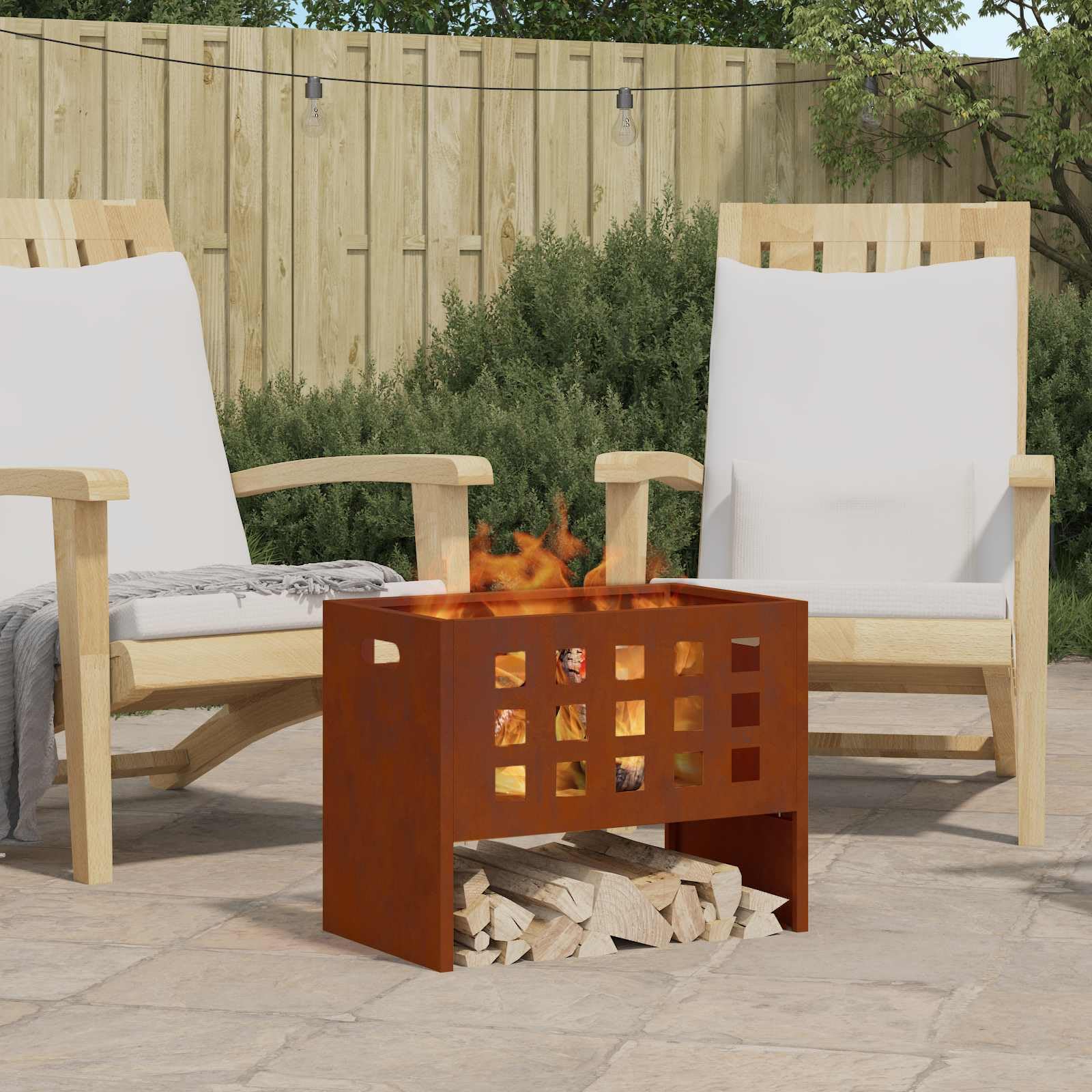 Brasero Braun de acero 50 x 30 x 40 cm para patio, jardín y balcón, portátil, duradero, para reuniones cálidas al aire libre y decoración moderna, hasta 600 °C