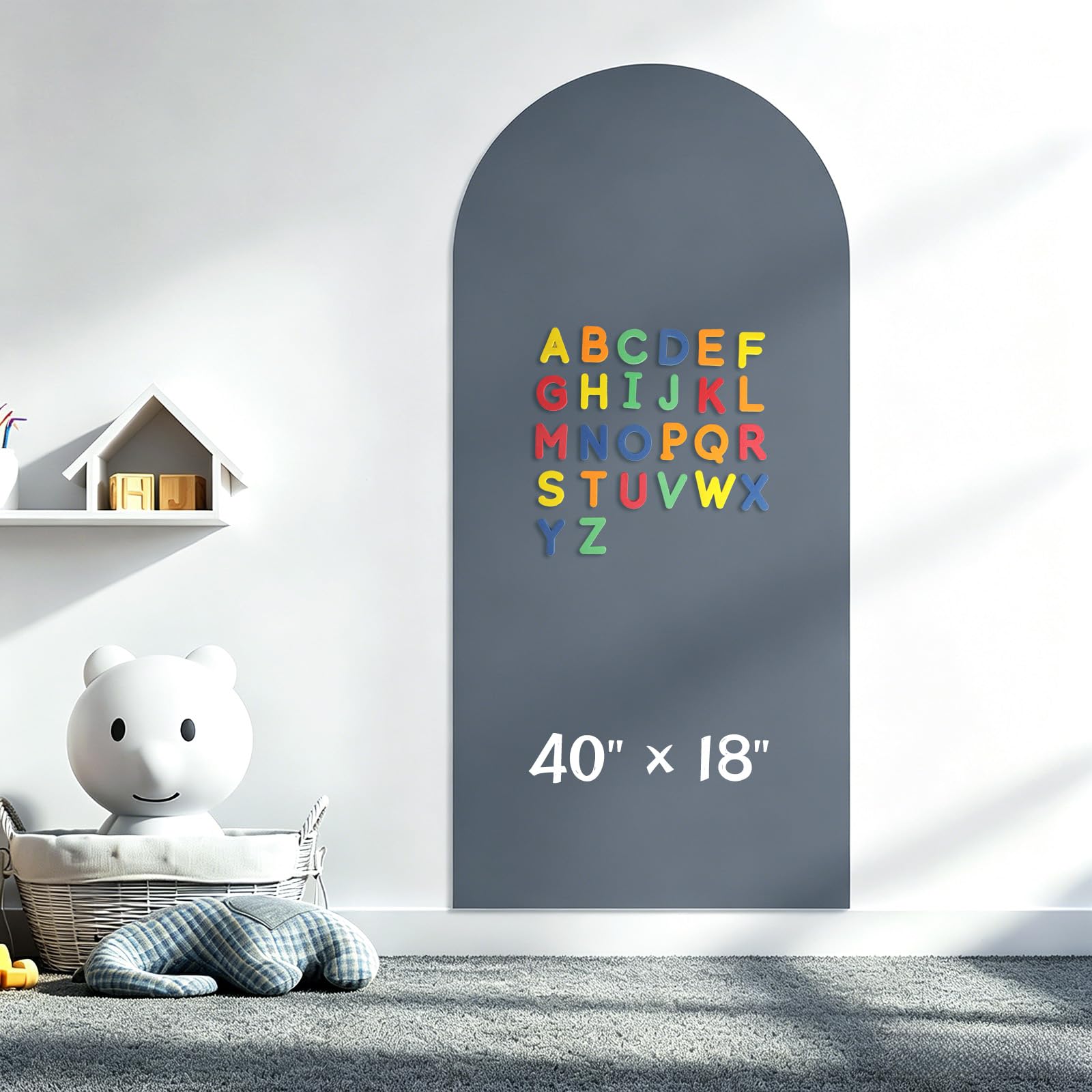 40 x 18 Arch Magnetic Wall Decal for Kids, Upgraded Self-Adhesive UnPeel Magnetic Chalkboard for Wall, Magnet Wall Drawing Learning for Playroom, School, Home(Grey)