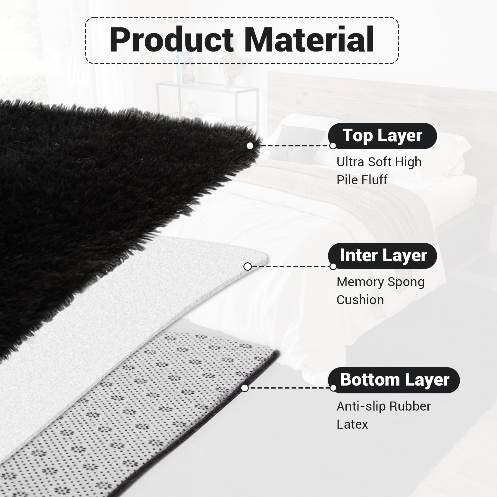 Alfombra de pasillo 2 x 6, suave, tie-Dye, de pelo largo, antideslizante, de felpa, para entrada o cabecera, no pierde sus pelos, lavable a máquina, efecto terciopelo (teñido negro/gris)