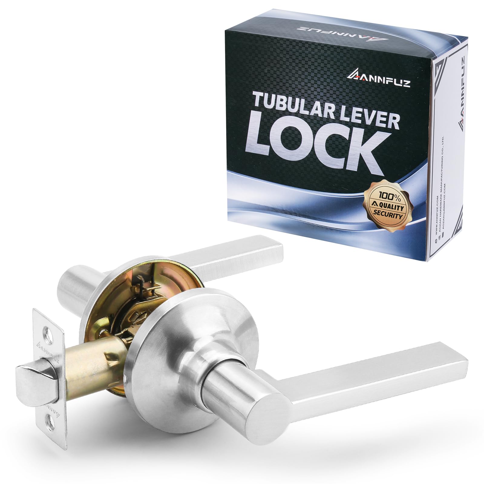 Round Passage Door Lever for Hallway Closet,Interior Non-Locking Door Handle, Reversible for Right & Left Side Indoor Lever Sets,Keyless Free Passing Door Handle