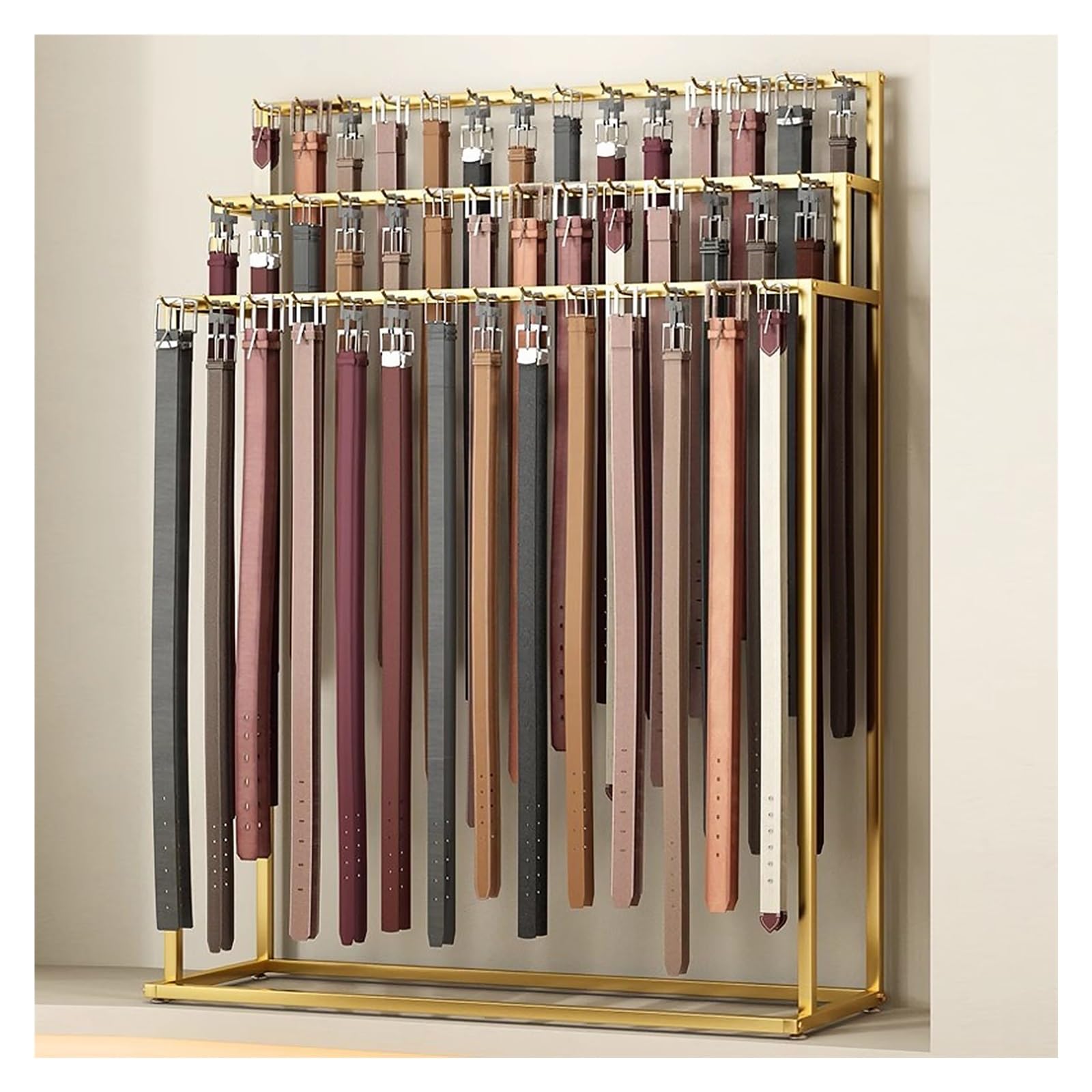 Estante Percha para cinturón dorada, contra la pared, organizador de sujetadores, bragas y calcetines de metal con ganchos 21/24/30/39/48/60, para armario/tienda de lencería/centro comercial (39 vari